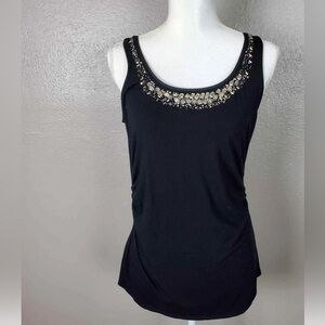 White House Black Market Black Scoop Neck Tank with Beaded Neckline